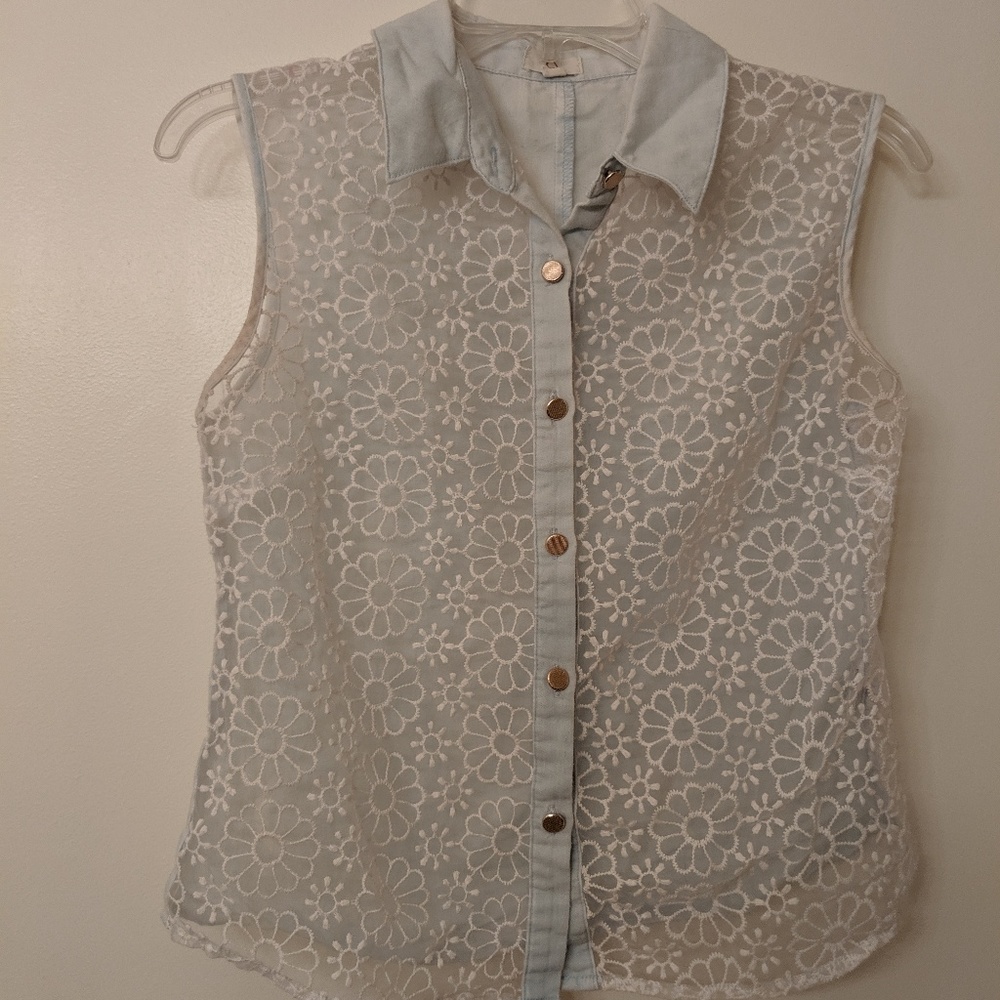 Collard button up with lace front